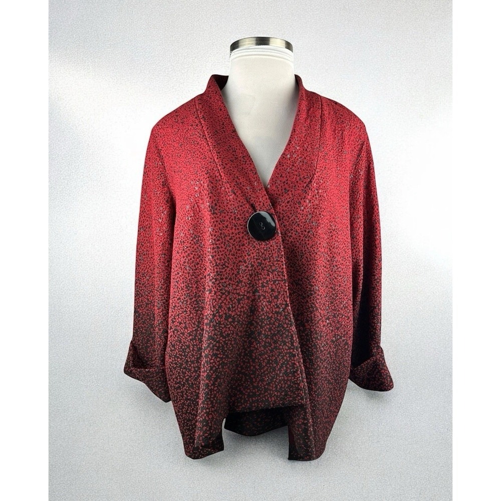 Ali Miles Toggle Button Artsy Asymmetrical Jacket Red & Black Ombre Plus Size 1X - Picture 2 of 13